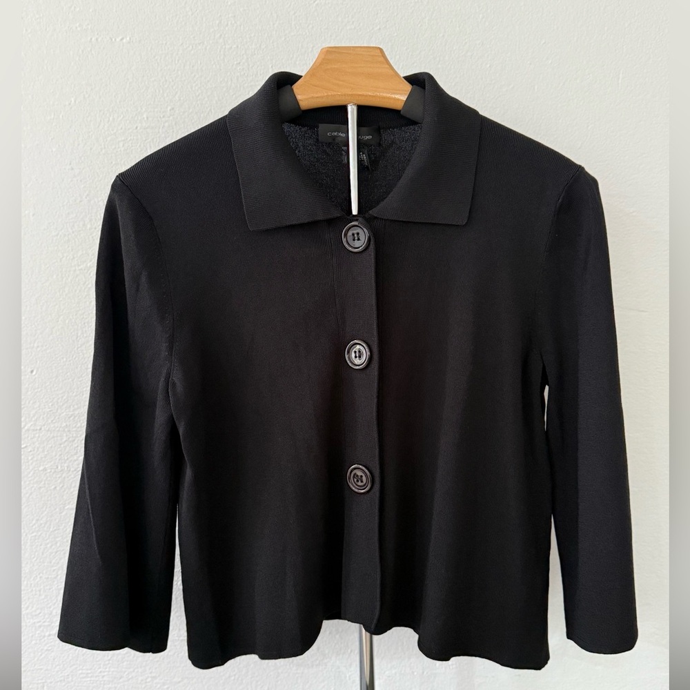 Cable & Gauge Black Button Front Cardigan Sweater Jacket Medium Stretch Knit